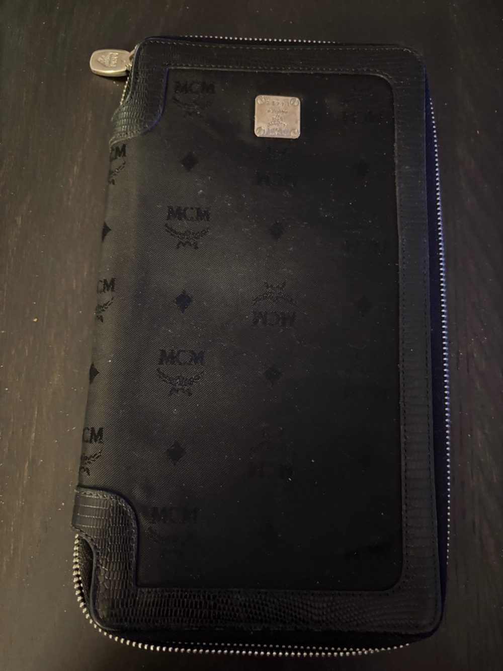 MCM Men's Black Logo Zip Wallet with Silver Plaque ONE DAY SALE